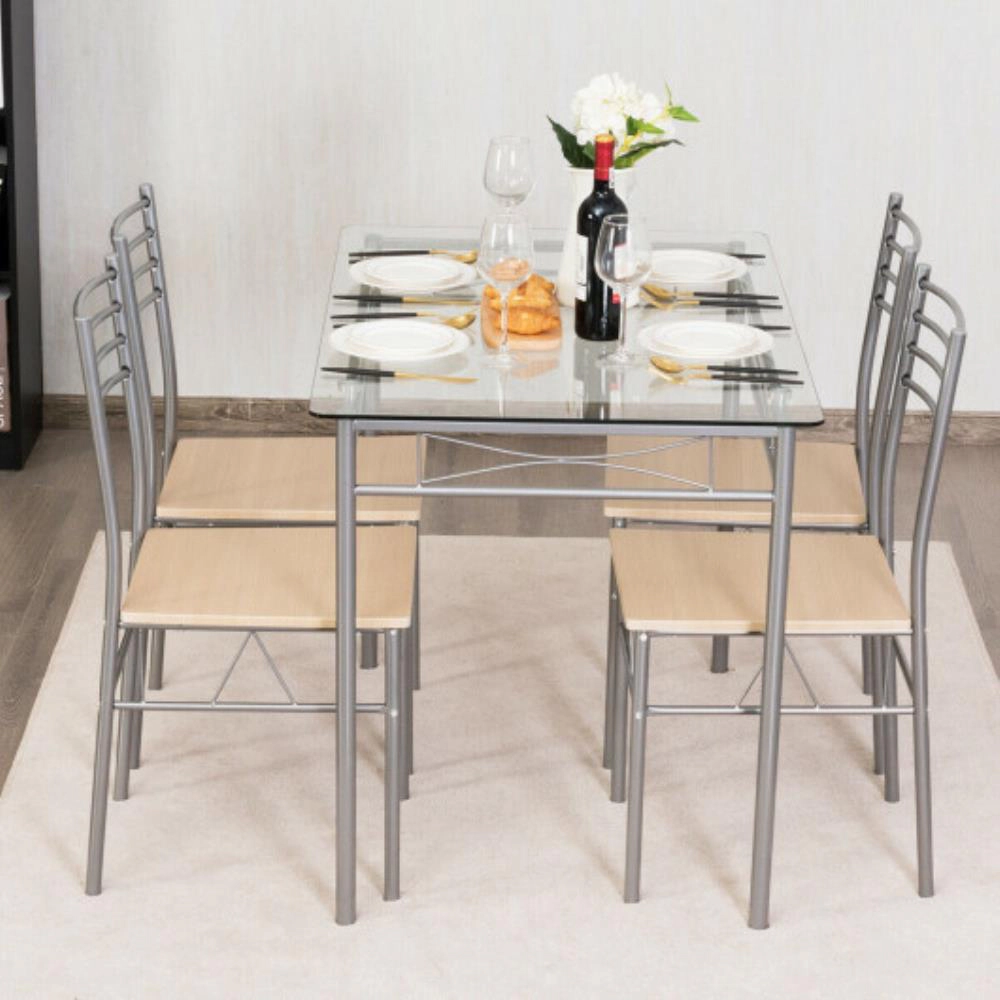 Hivvago 5 Pieces Dining Set Glass Table And 4 Chairs