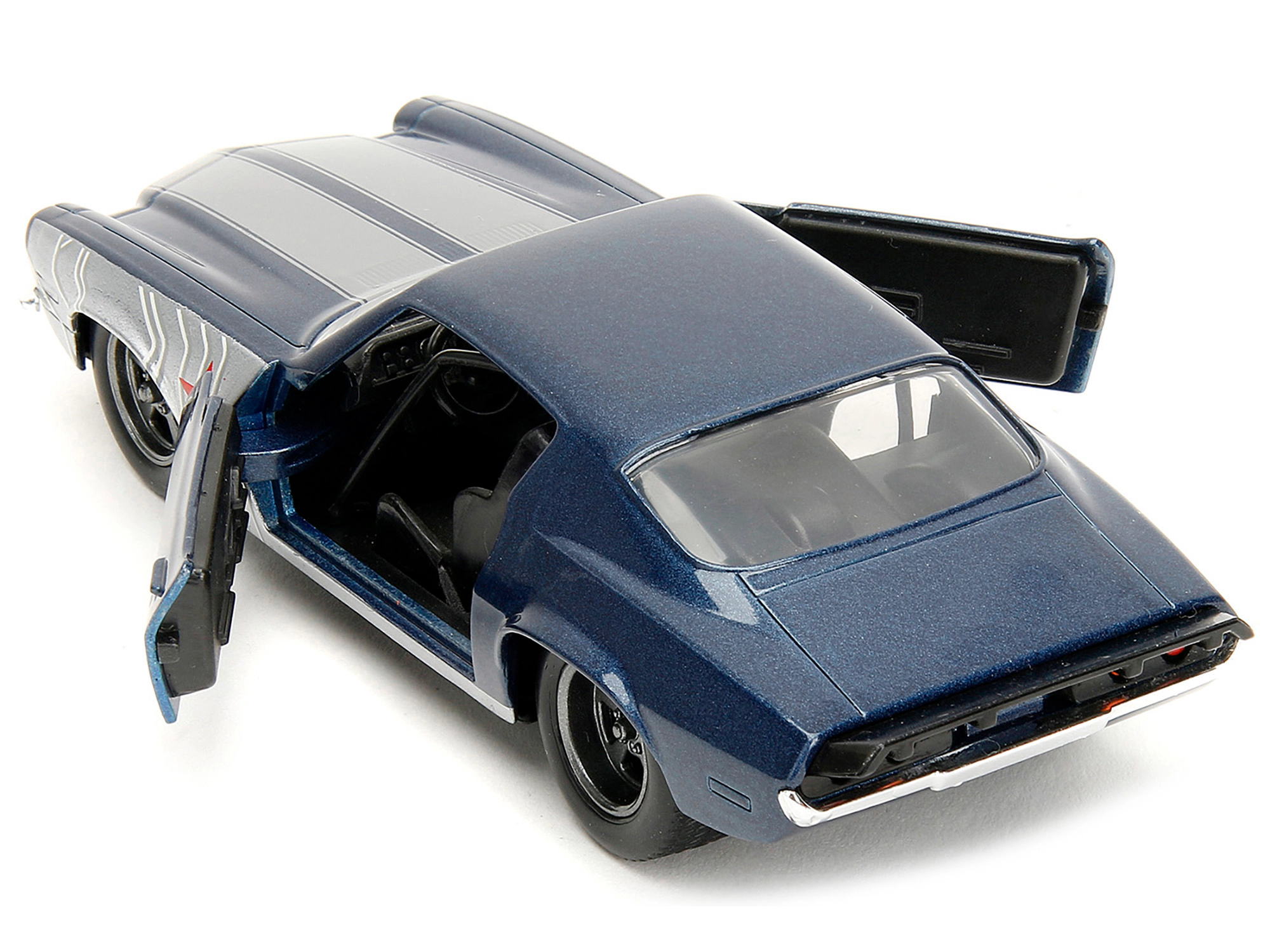 Jada 1973 Chevrolet Camaro Dark Blue Metallic with Gray Stripes and Winter Soldier Diecast Figure "Marvel