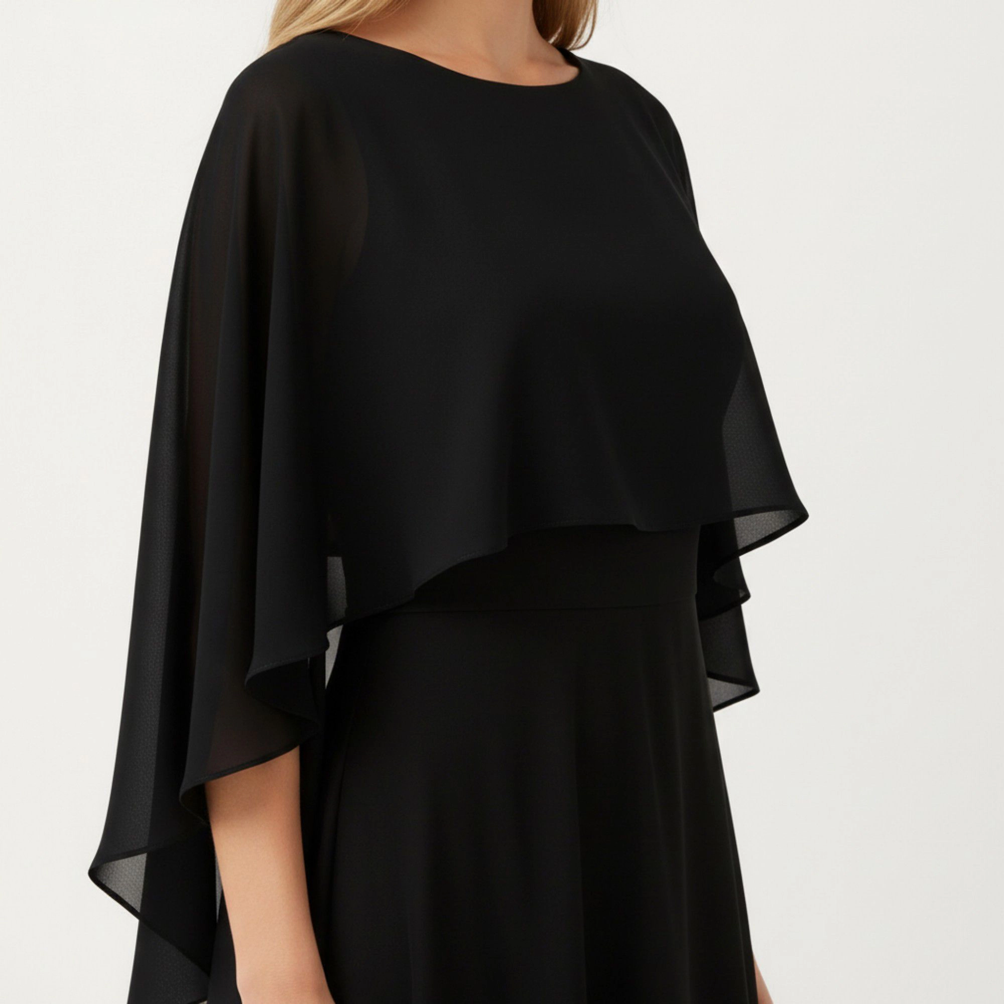 Anna-Kaci Women's Flowing Chiffon Capelet Top with Draped Cape Sleeves