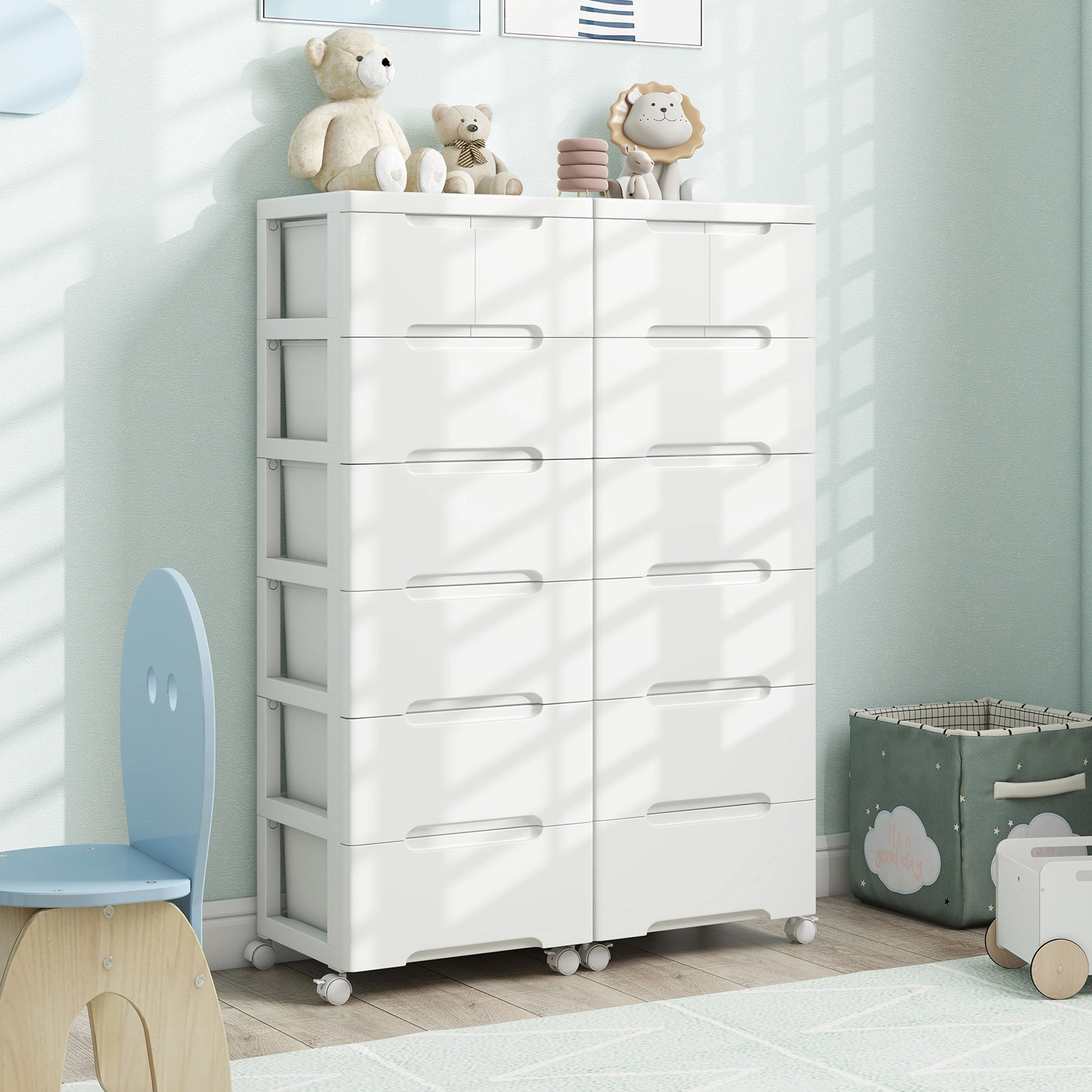 SUGIFT Rolling Multi-Layer Storage Cabinet Cart with Universal Wheels & 7 Drawers 22-lb Top Capacity 5.5-lb Small Drawer