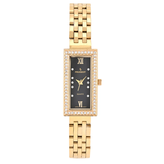 Peugeot Women's 35x20mm Black Crystal Bezel Watch with Stainless Steel Bracelet