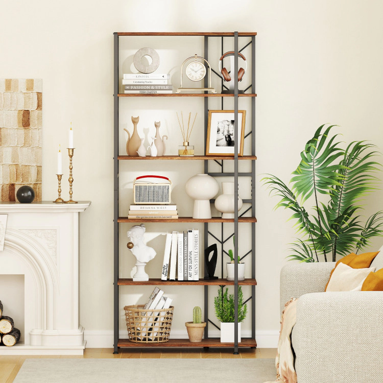 Hivvago 6-Tier Bookshelf Modern Geometric Bookcase with Heavy-duty Metal Frame and Anti-tipping Kits