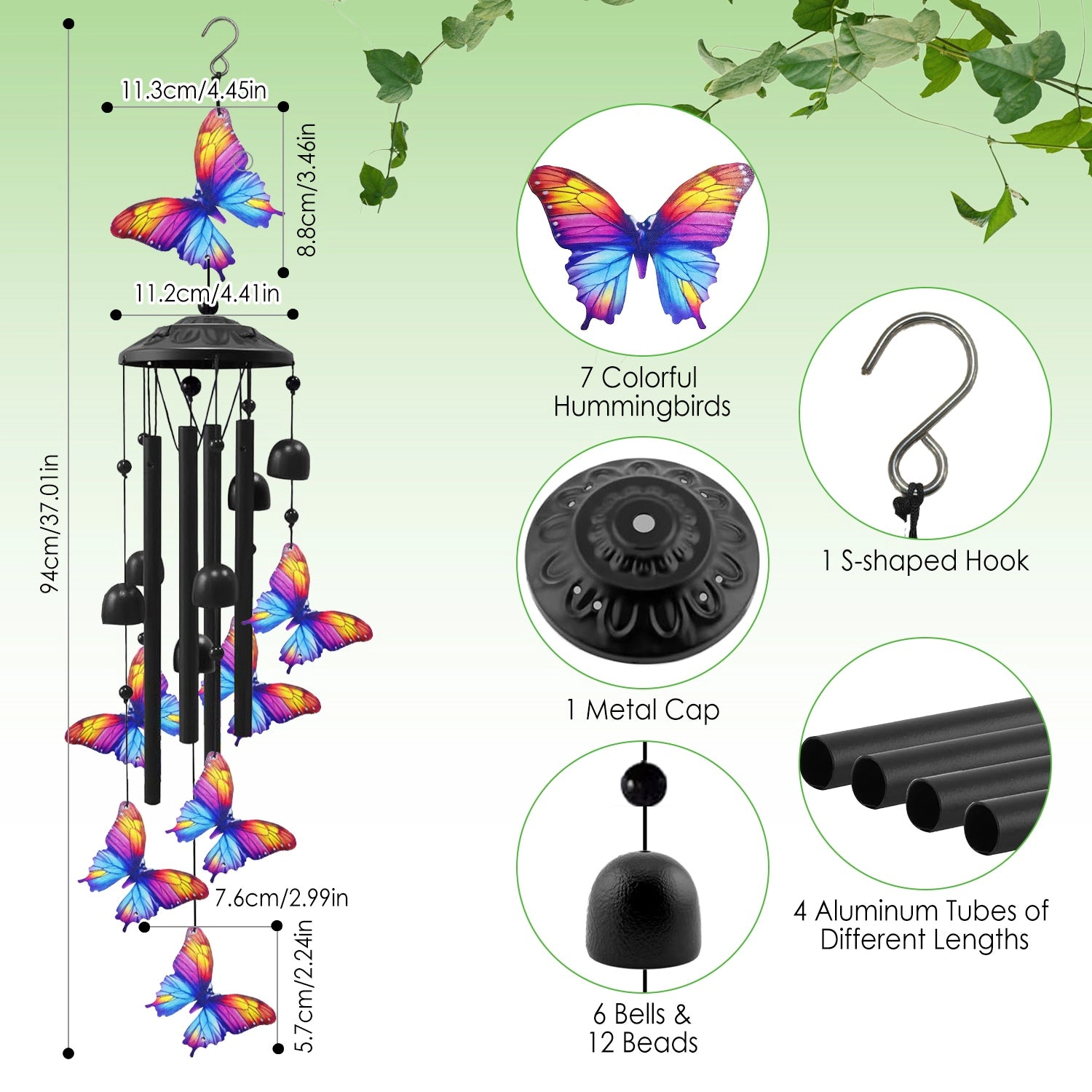 GBruno Metal Butterfly Wind Chimes With Aluminum Tubes