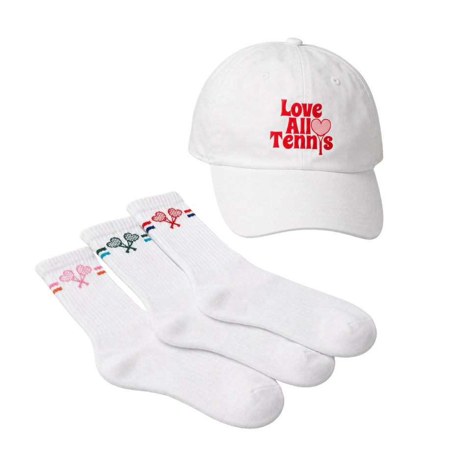 Love All Court Classics Set - 3-Pack Socks and Signature White Hat