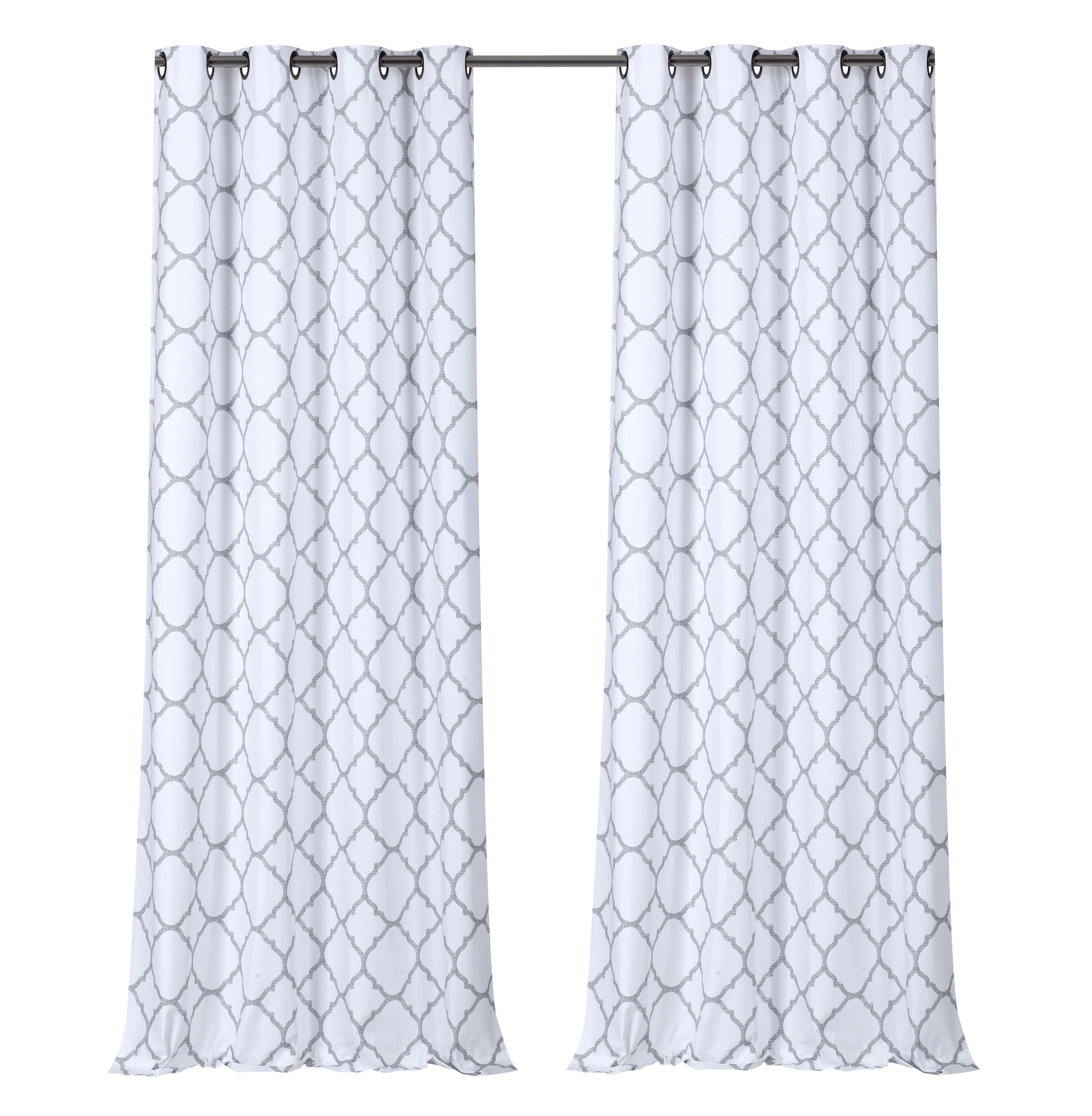 Kate Aurora 2 Piece Thermal Lined Gray & White Trellis Grommet Light Reducing Curtains - 52 in. W x 84 in. L