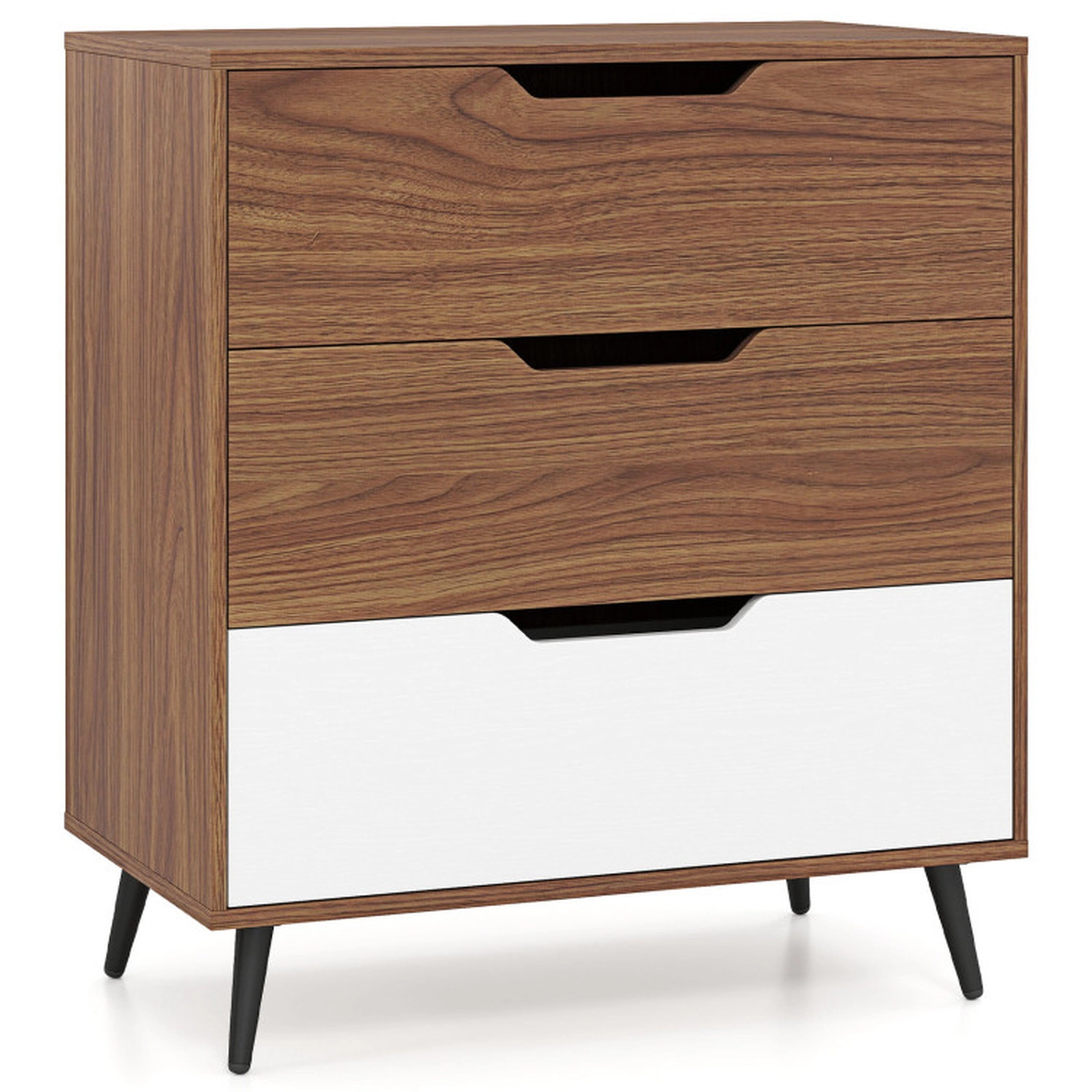 SUGIFT 27.5-Inch Walnut 3-Drawer Dresser with Metal Legs and Anti-Tipping Kit