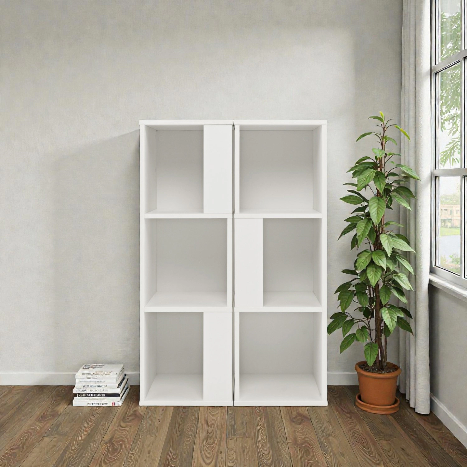 Hivvago 6-Cube Storage Bookcase With 3 Levels And Anti-Tip Safety Design