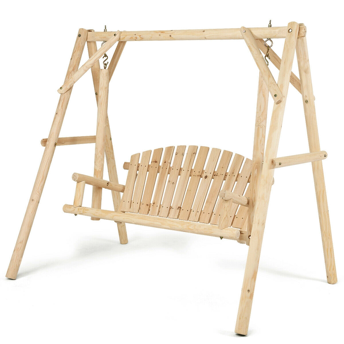 SUGIFT 52-Inch Natural Fir and Pine Wood Outdoor Porch Swing, 440-Lb Capacity