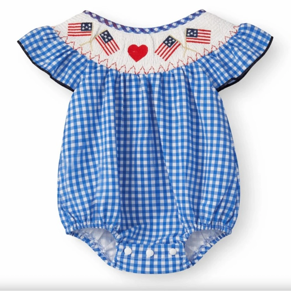 Laurenza's Baby Girls Patriotic Fourth of July Gingham Smocked Romper