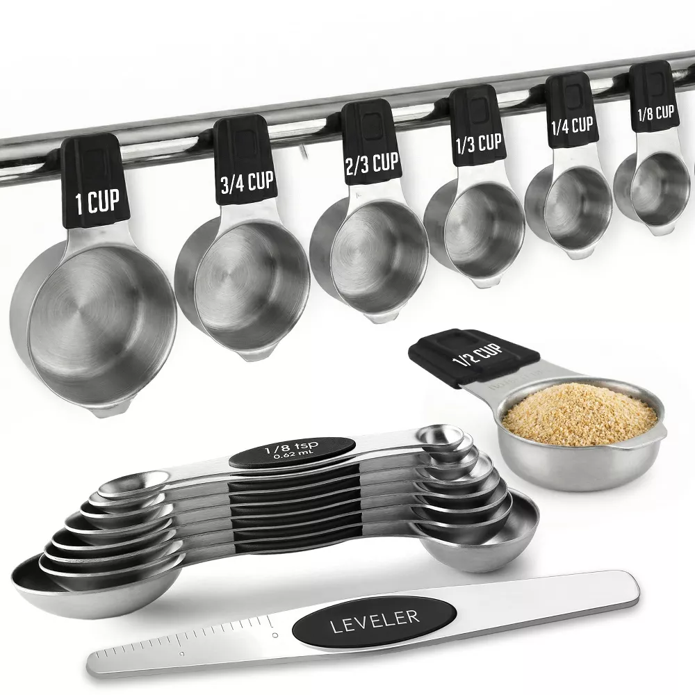 Luminuxe Stainless Steel Measuring Cups and Spoons Set, 16Pc Magnetic Nesting Measuring Cup and Spoon Heavy Duty