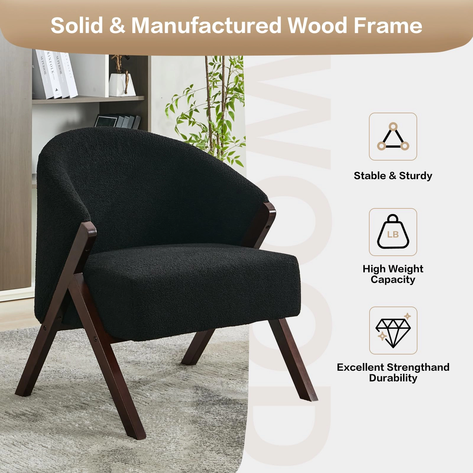 BebreezChic Mid-Century Accent Chair, Upholstered Armless Reading Chair with Wood Frame for Living Room or Bedroom