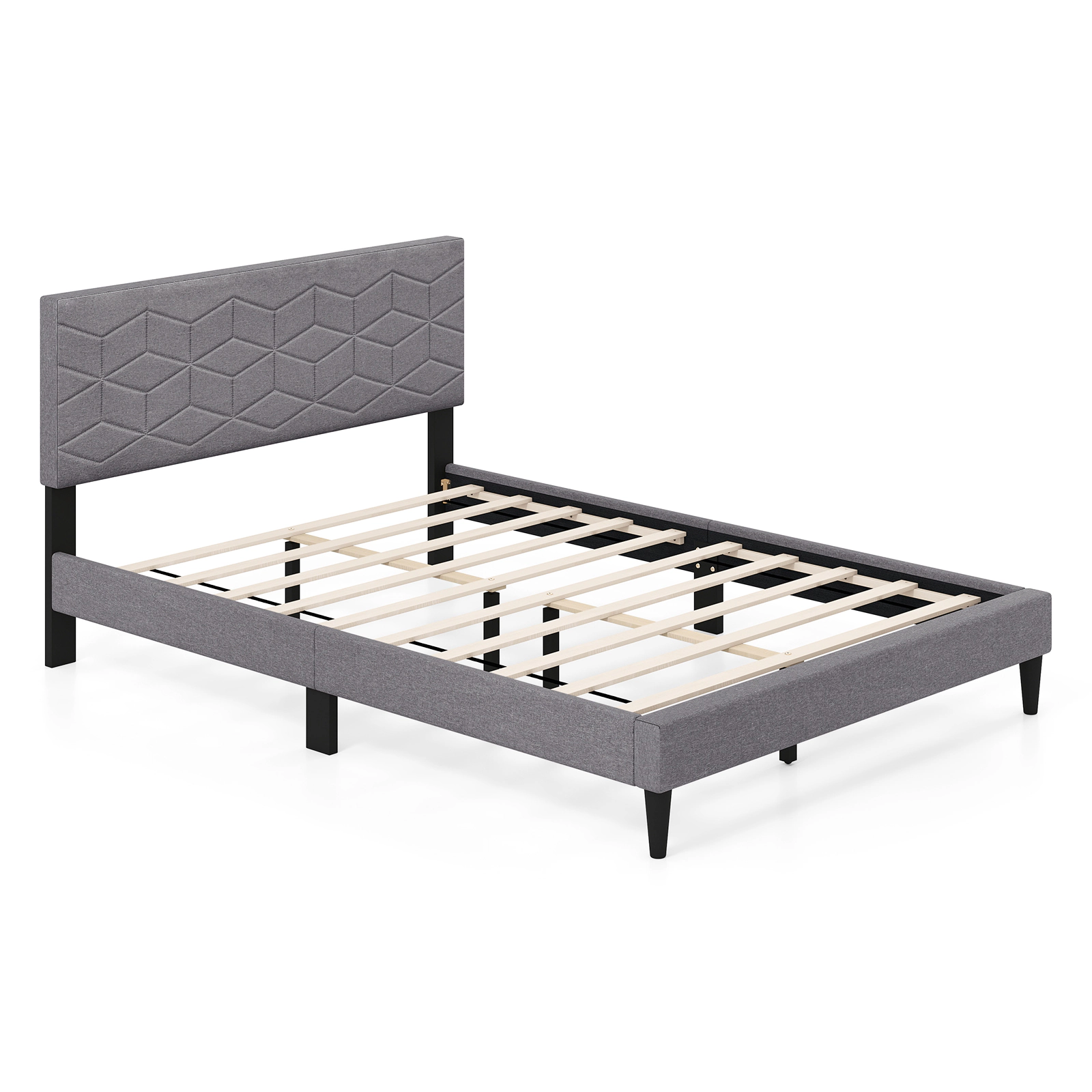 SUGIFT Modern Low-Profile Full Platform Bed Frame with Linen Upholstered Headboard 660-lb Capacity Gray
