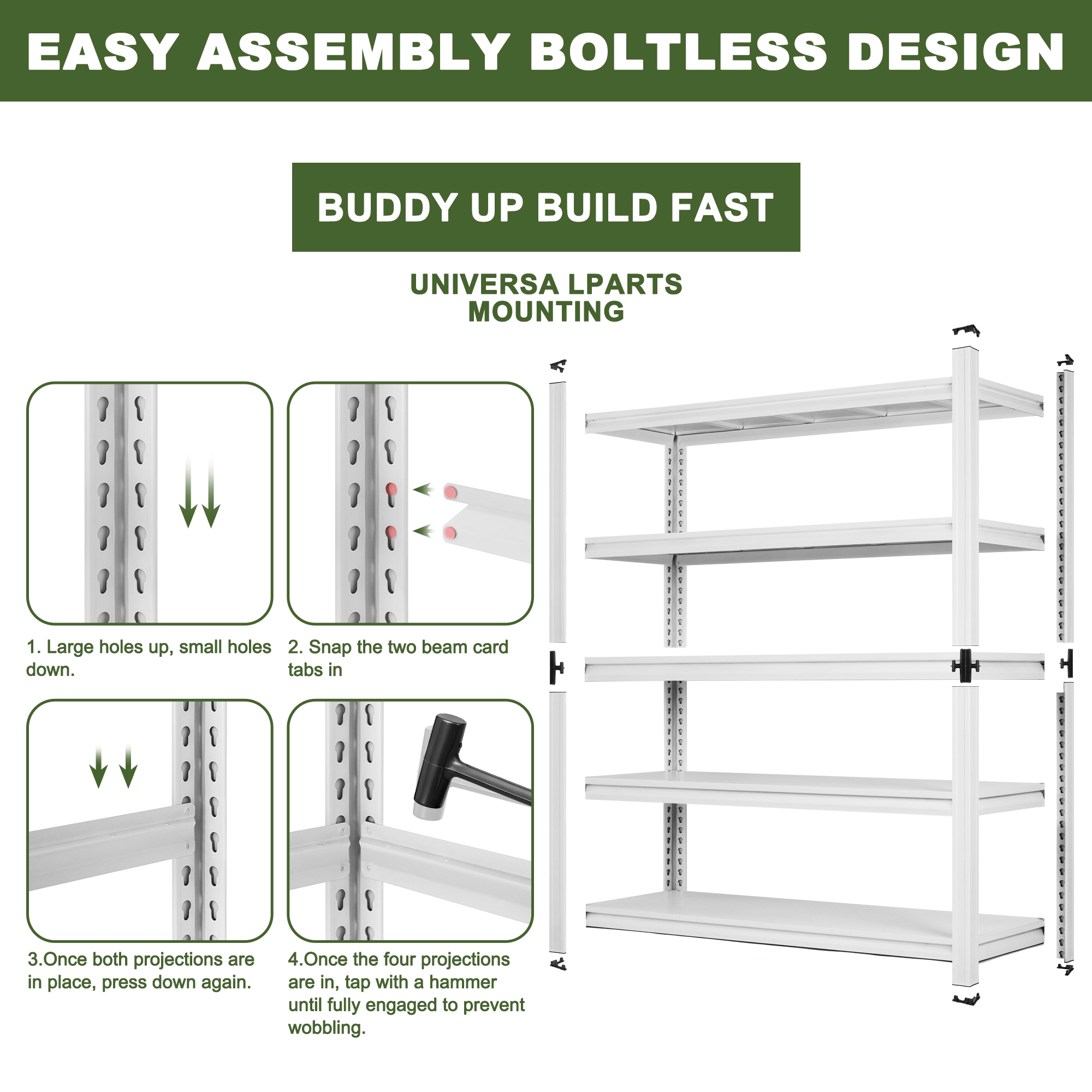 Flynama 5-Shelf Garage Kitchen Pantry Shelving, Heavy Duty Steel, White (47.2"W x 72"H x 17.7"D)