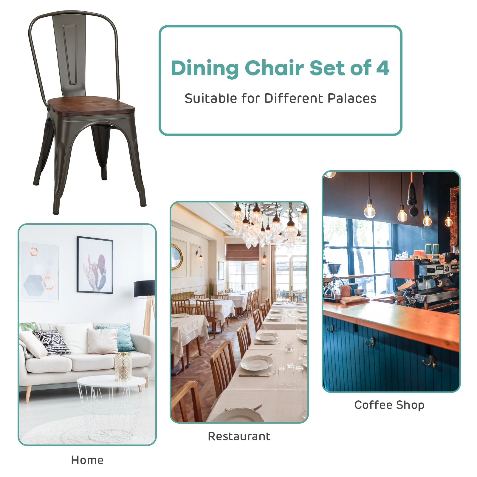SUGIFT Set of 4 Stackable Metal Wood Dining Chairs 17.7-in Seat Height 300-lb Capacity 17 x 21 x 33-in Dark Green