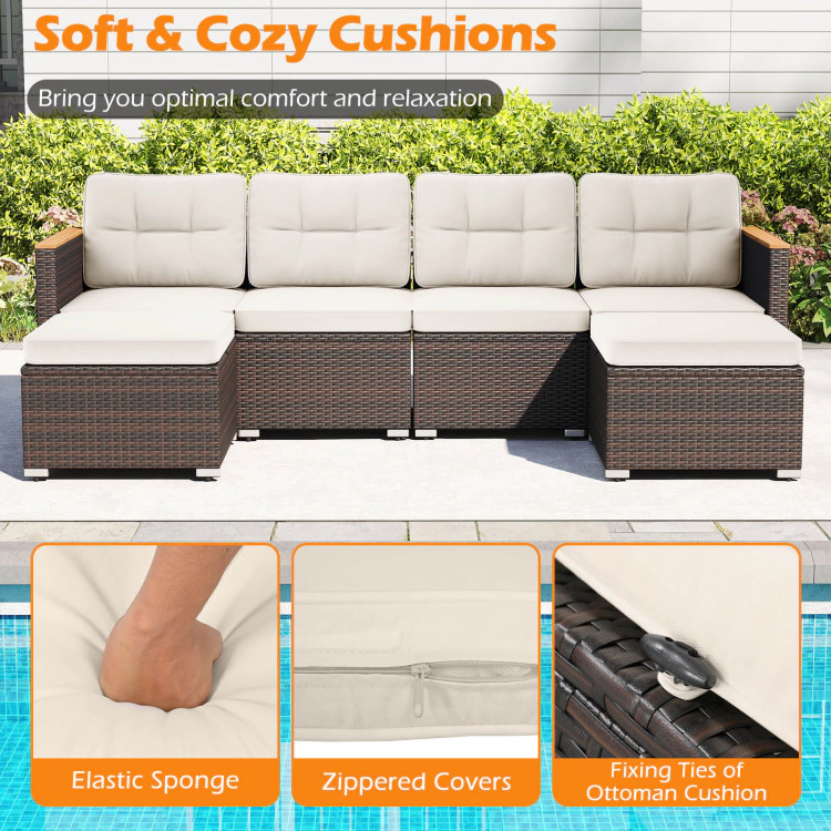 Hivvago 7 Pieces Wicker Conversation Set With Wood Armrests For Backyard