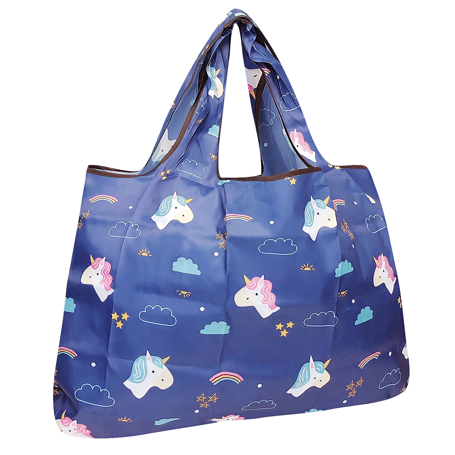 Wrapables Large Nylon Reusable Shopping Bag for Groceries, Unicorns & Rainbows