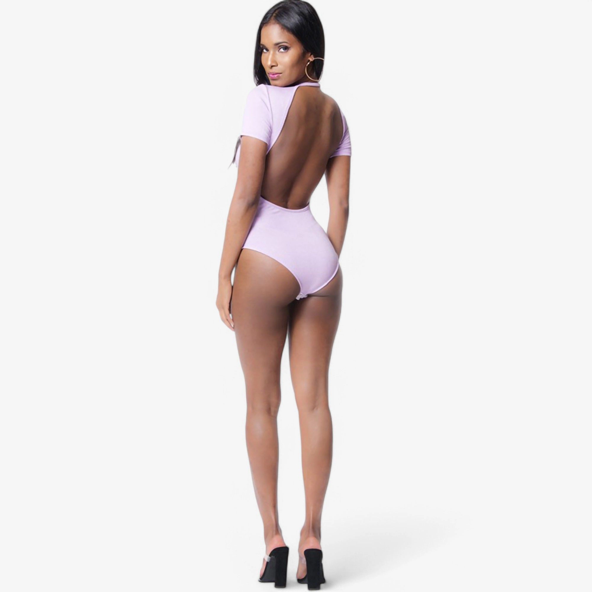 Anna-Kaci Women's Solid Short Sleeve Crew Neck Bodysuit with Snap Closure