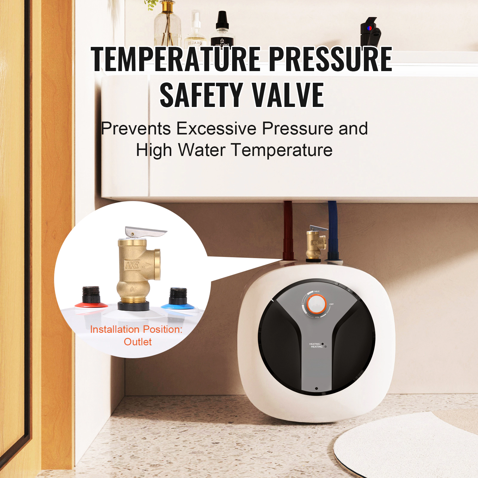 HONGGE Electric Mini-Tank Water Heater Tank 1440W Hot Water Boiler Storage Safety Temperature Pressure Valve Easy