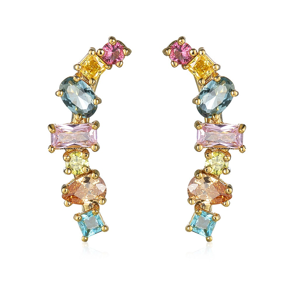 Premium Charms Womens Multicolored Mixed‑Shape Cubic Zirconia Curved Climber Earrings