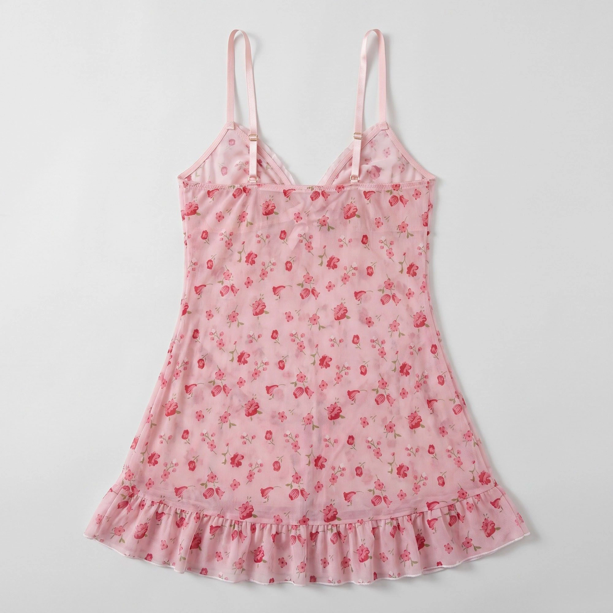 Anna-Kaci Women's Floral Sheer Mesh Ruffle Chemise Nightgown