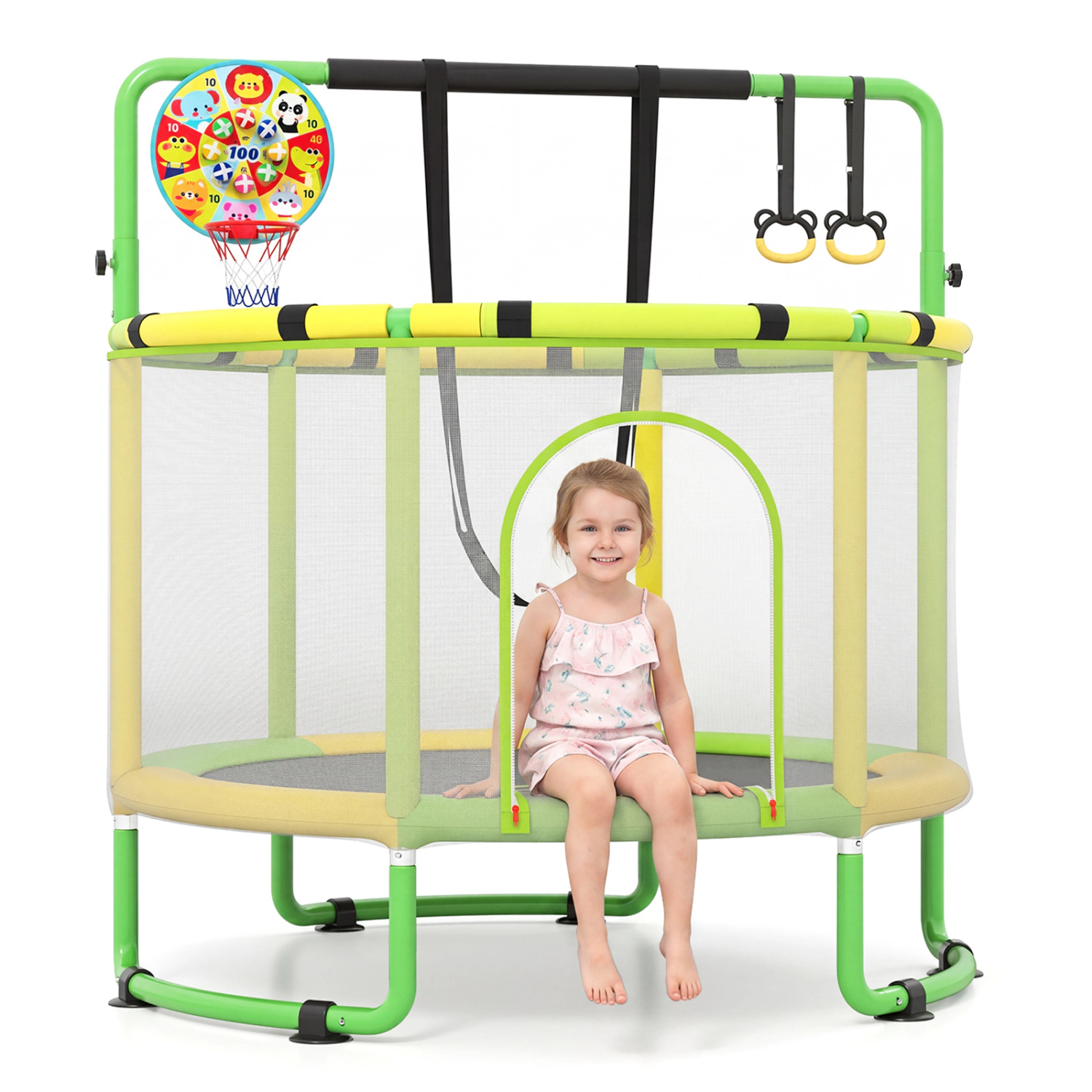 LJG 60 Inch 6-in-1 Kids Toddler Trampoline with Gymnastics Bar