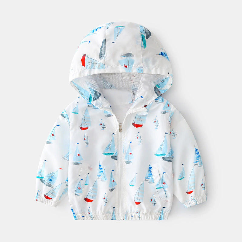 MyKids-USA Baby Boy Cartoon Pattern Zipper Front Design Mesh Cloth Jacket Coat