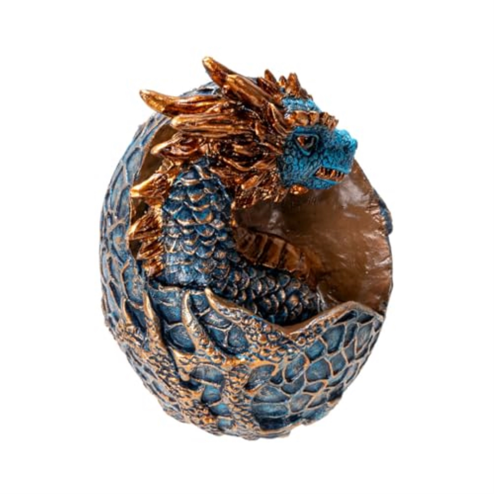 Pacific Giftware Dragon Hatchling Figurine Blue and Gold Baby Dragon Emerging from Egg Fantasy Resin Sculpture 3.62 inch