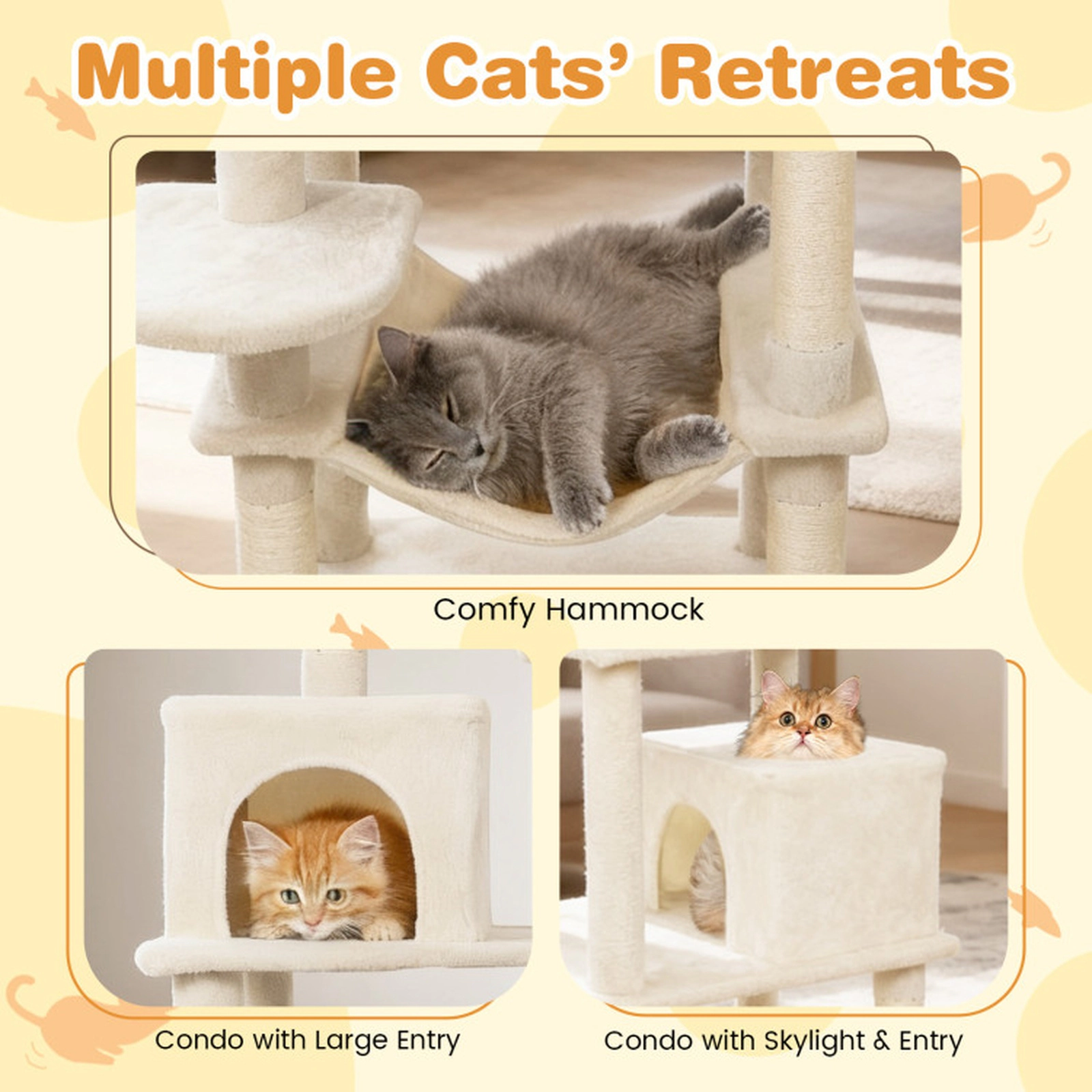 SUGIFT 58 Modern Cat Tree with 2 Condos Upholstered Perch and Hammock