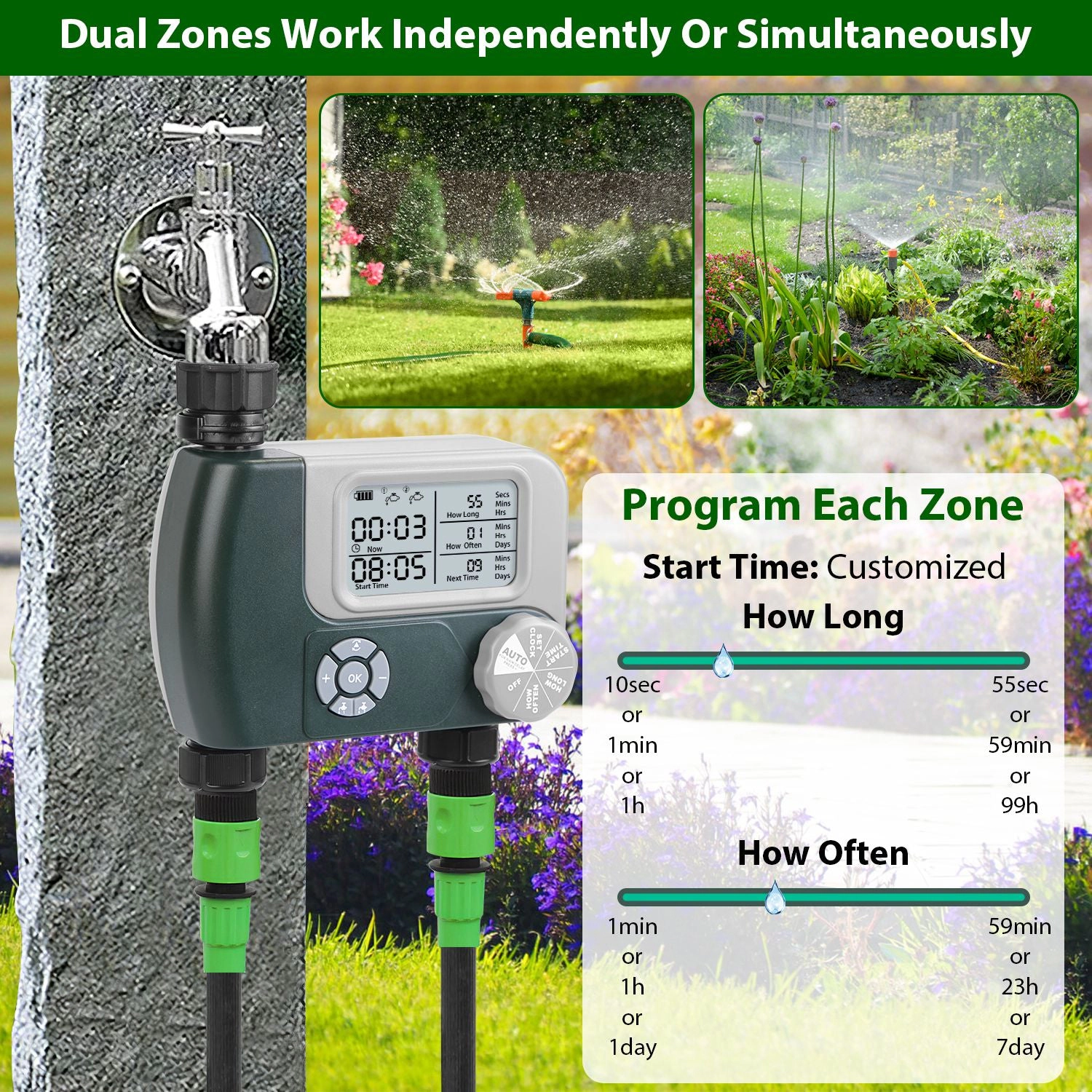 GBruno 2-Zone Digital Sprinkler Timer