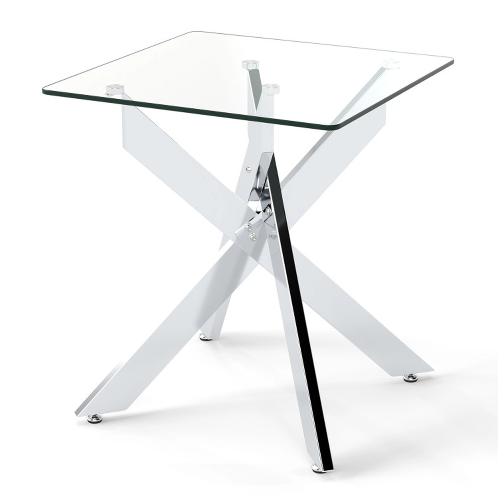SUGIFT 20-Inch Square Glass Side Table, Tempered Glass Top, Silver Metal X Base