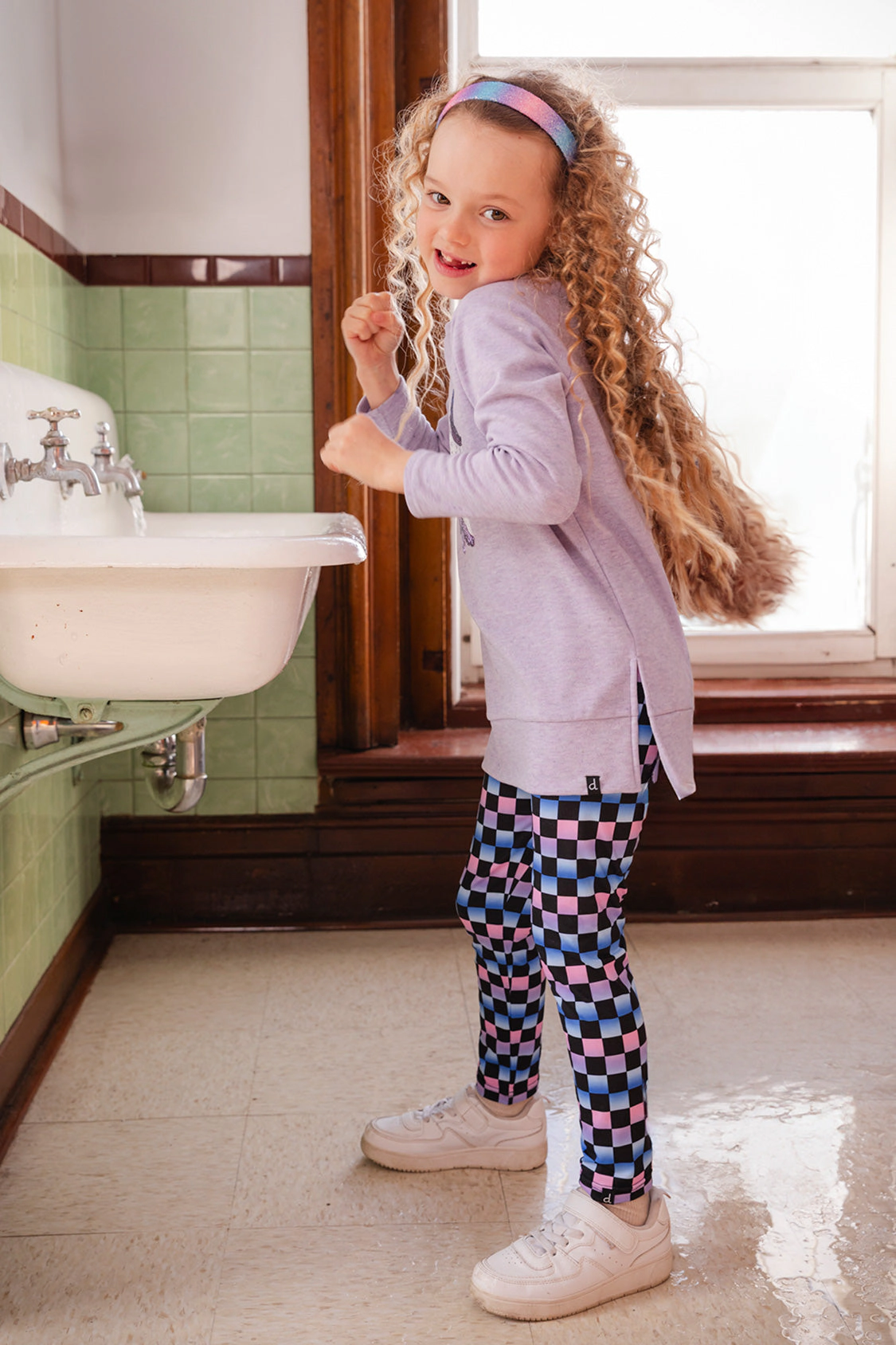 Deux par Girls Stretch Checkered Print Leggings