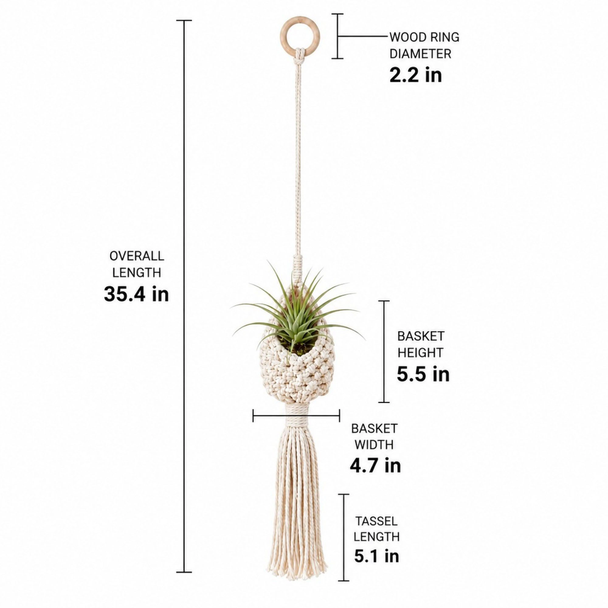 Alilang Unisex Macrame Hanging Basket with Wood Ring Tassel for Plant and Home Storage