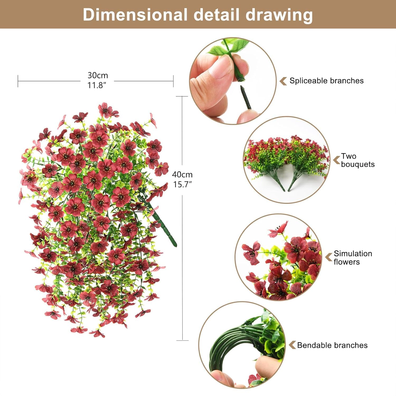 PUPWE Artificial Fall Flowers Mums Uv Hanging Plants For Outdoors Decor