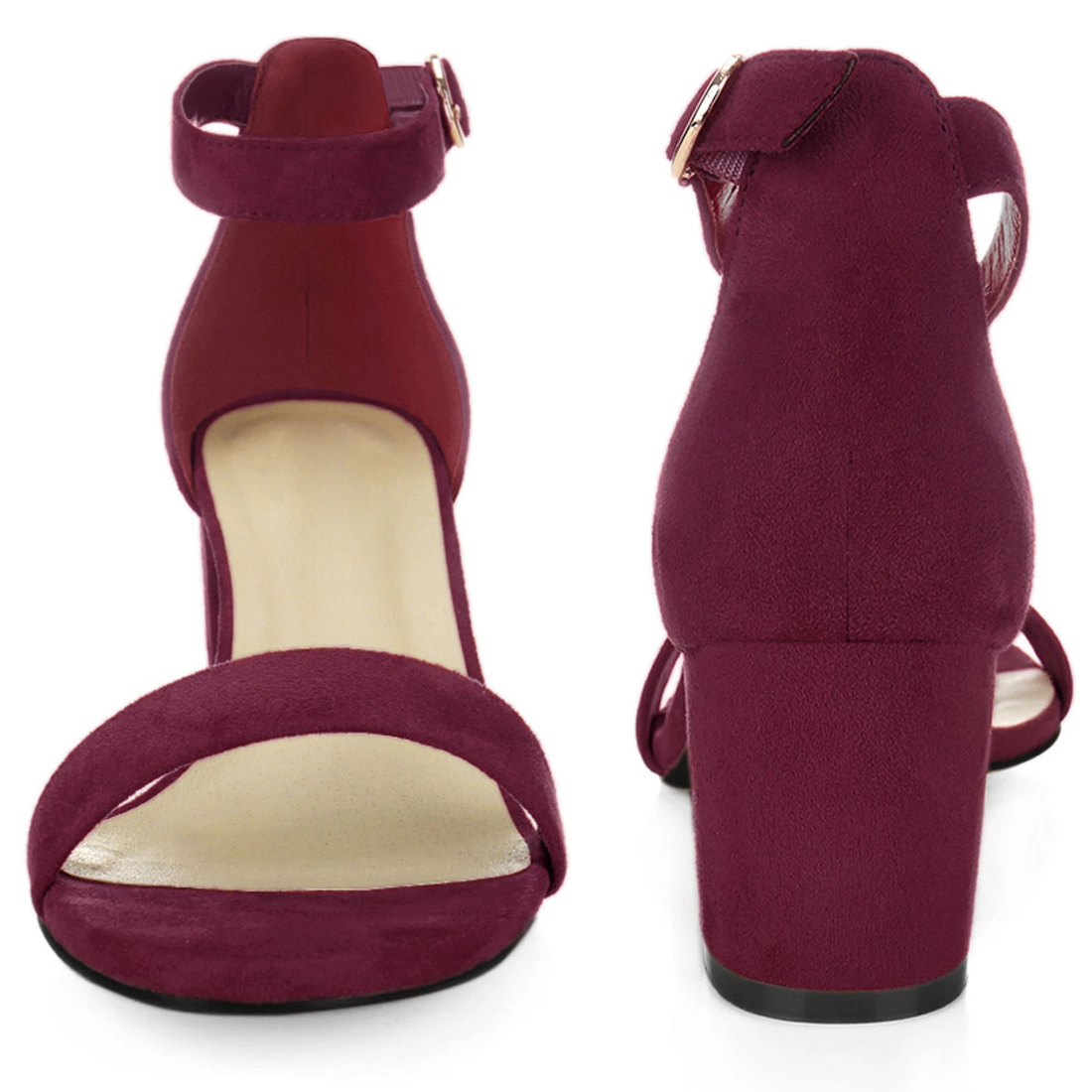 BLISSFUL STEP Women's Ankle Strap Open Toe Buckle Closure Chunky Heels Sandals
