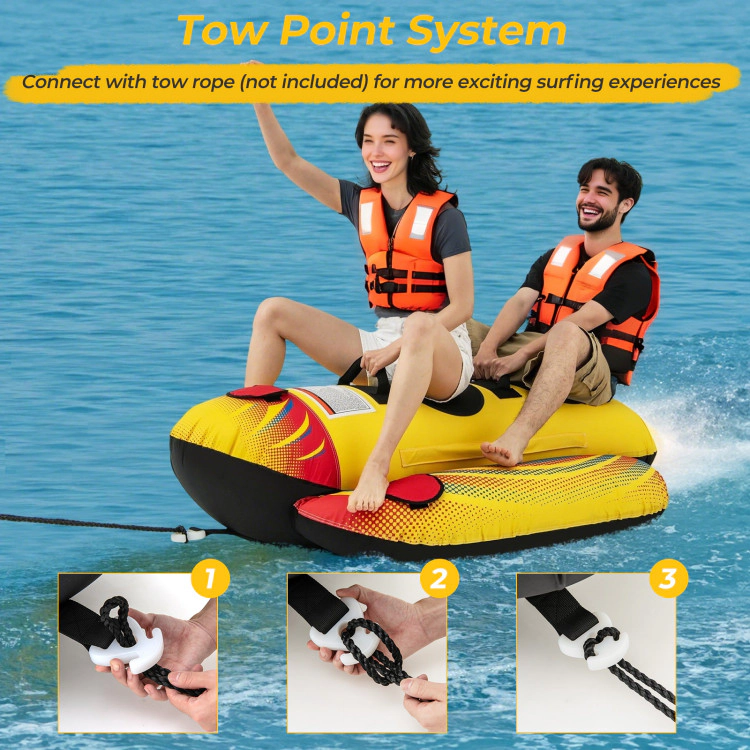 SUGIFT 1 or 2 Person Inflatable Towable Tube Banana Boat Water Toy 340-lb Capacity Ages 14+ Yellow Blue Red Black