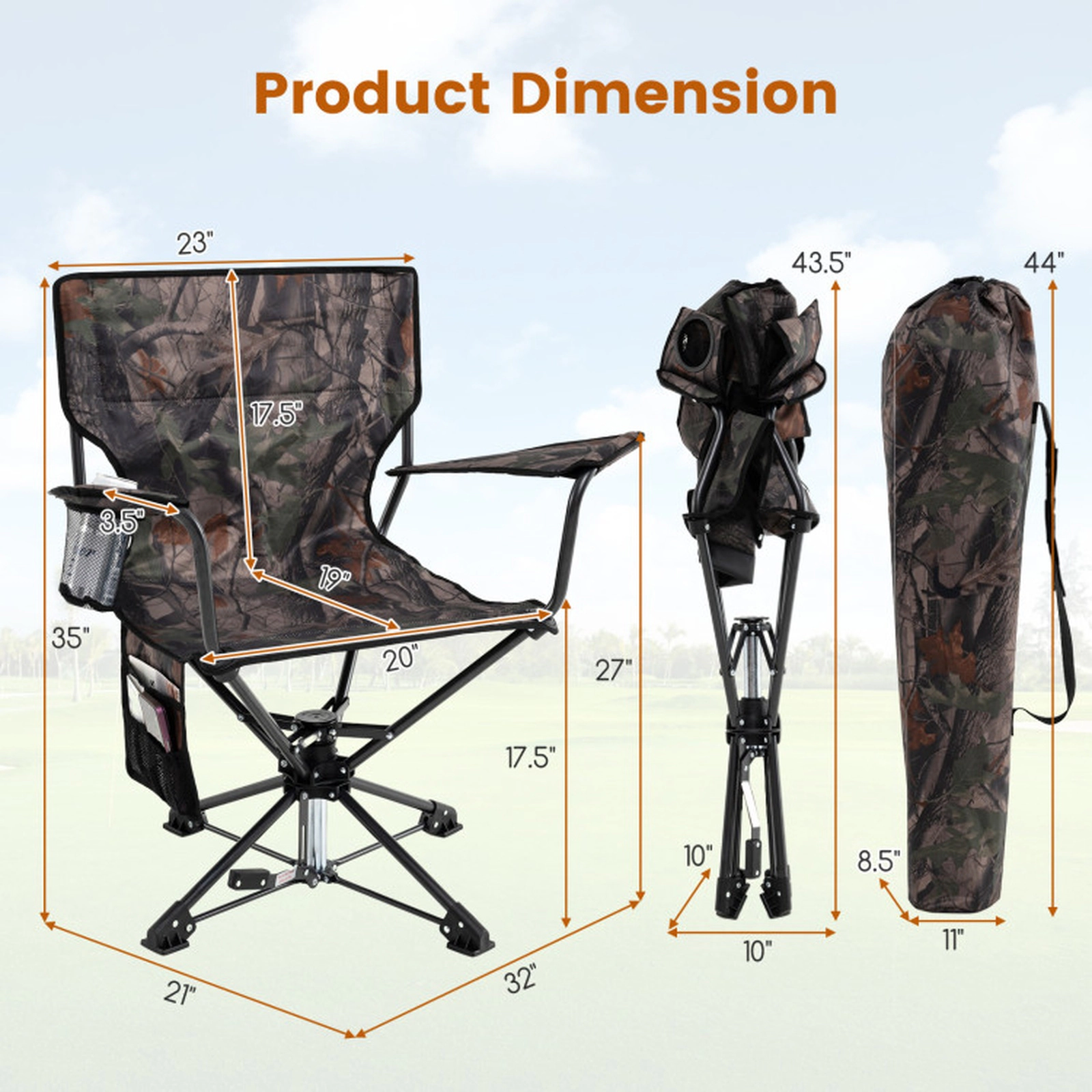 SUGIFT 360° Swivel Hunting Chair Portable Foldable Hunting Chair Set of 2 300-lb Capacity 32-in Tall Camo