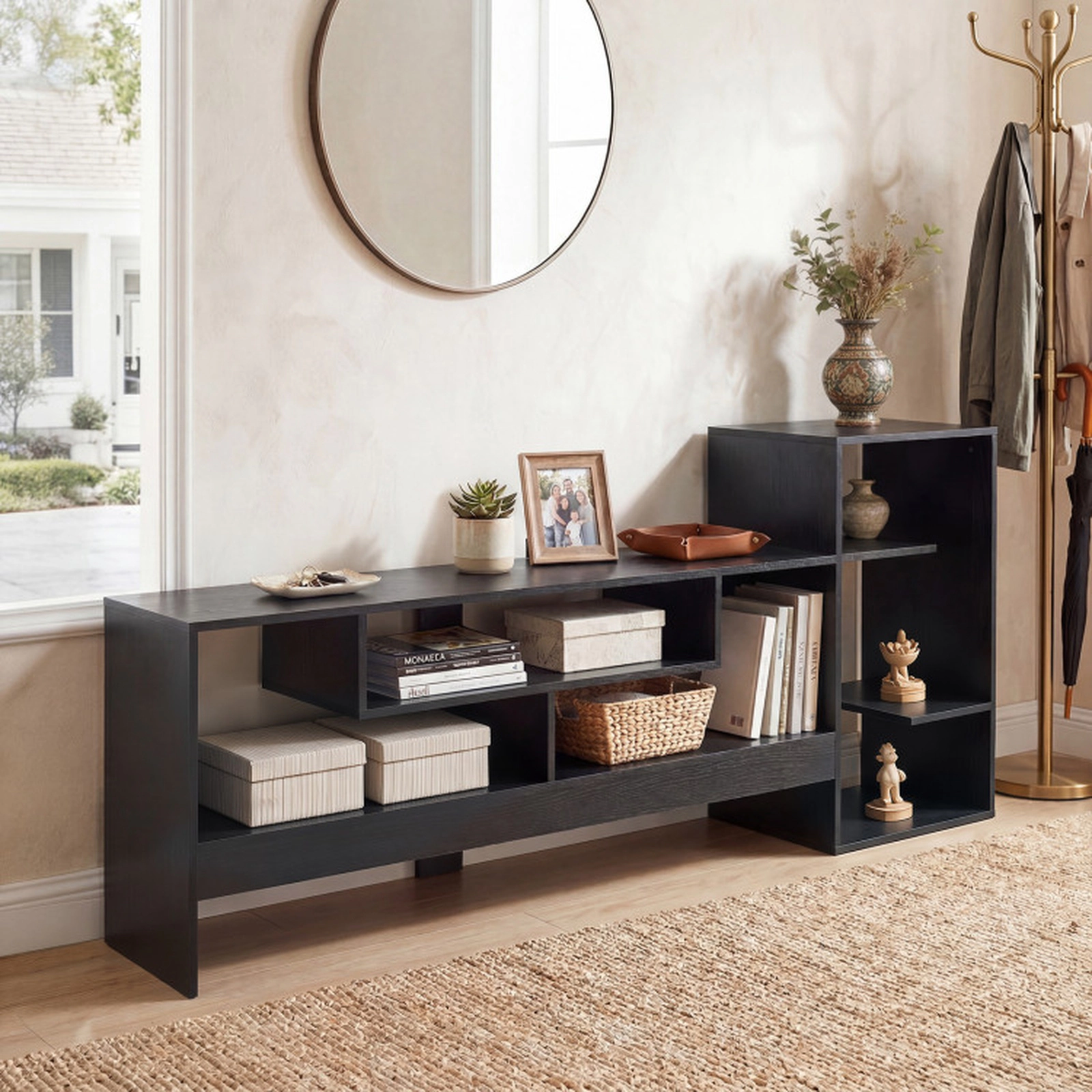SUGIFT 64 in Cube TV Stand for 55 in TV with Power Outlets and Open Storage Shelves