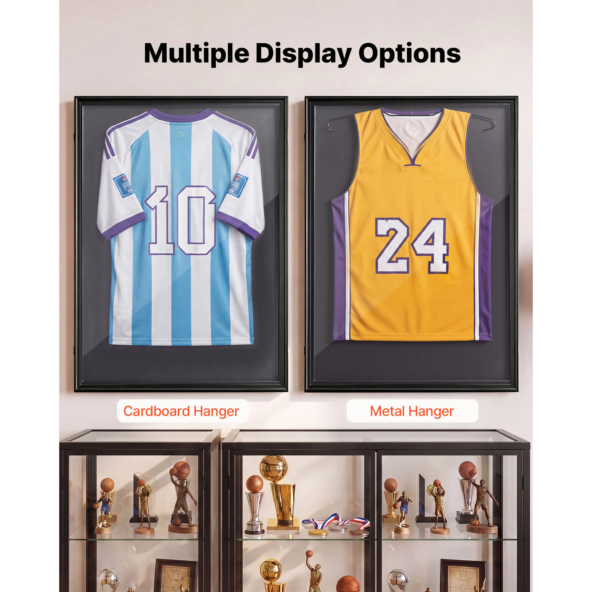 HONGGE Wooden Sports Jersey Shadow Box, 36.4 x 28.3 x 1.5 in, Magnetic-Lock Display Case with UV-Protected PC Panel