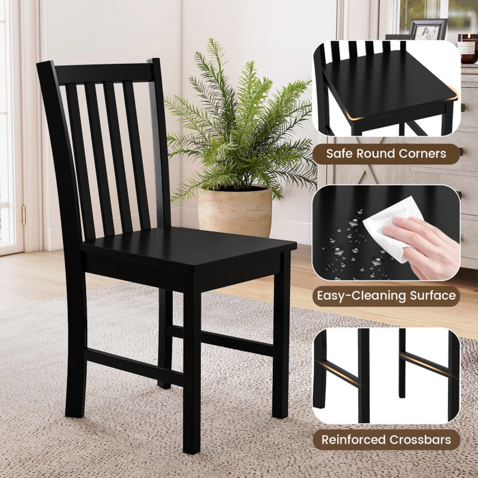 SUGIFT Set of 2 Black Rustic Kitchen Dining Chairs with Slat Tilt Backrest 16-in W 35-in H 330-lb Per Chair