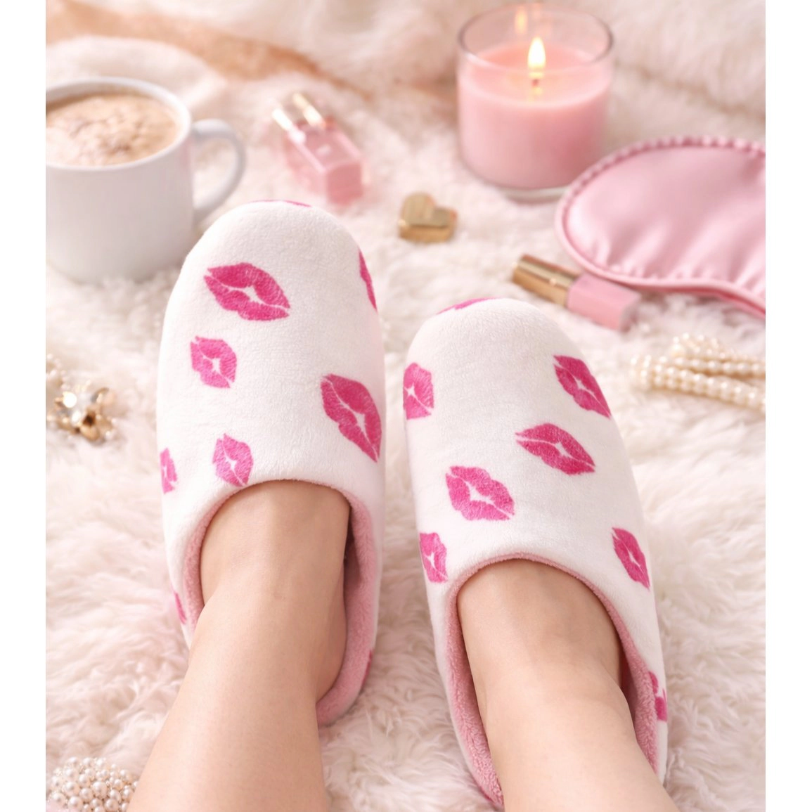 CTM Women's Lipstick Kiss Slippers