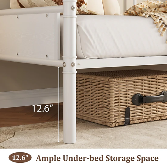Twin Metal Daybed Frame with Headboard, Heavy Duty Steel Slats Sofa Bed ...