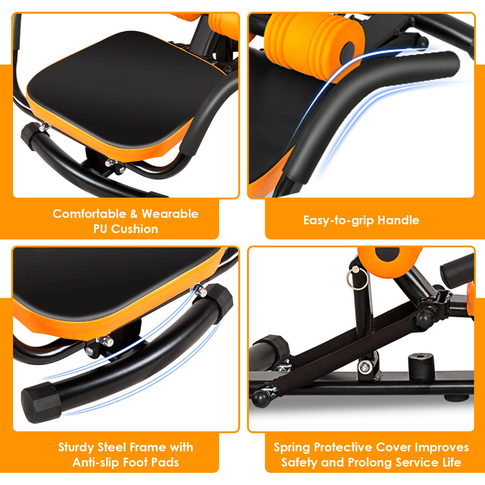 SUGIFT Orange Abdominal Trainer Bench with Foam Rollers 23.6-in W 21.5-in D 27.5-in H 220.5-lb User Capacity