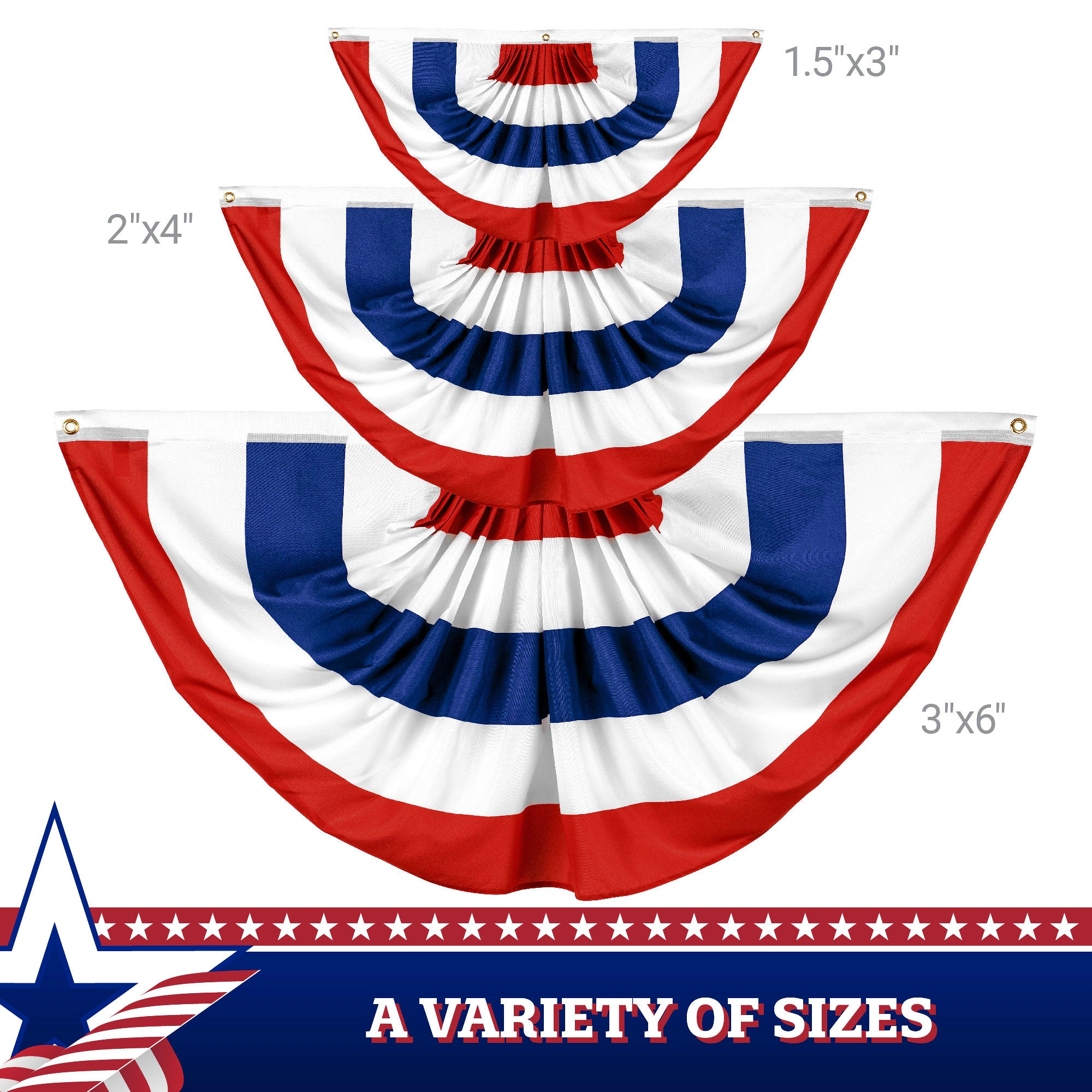 G128 American Pleated Fan Flag No Stars - 1.5x3 ft, 150D Polyester, Indoor/Outdoor