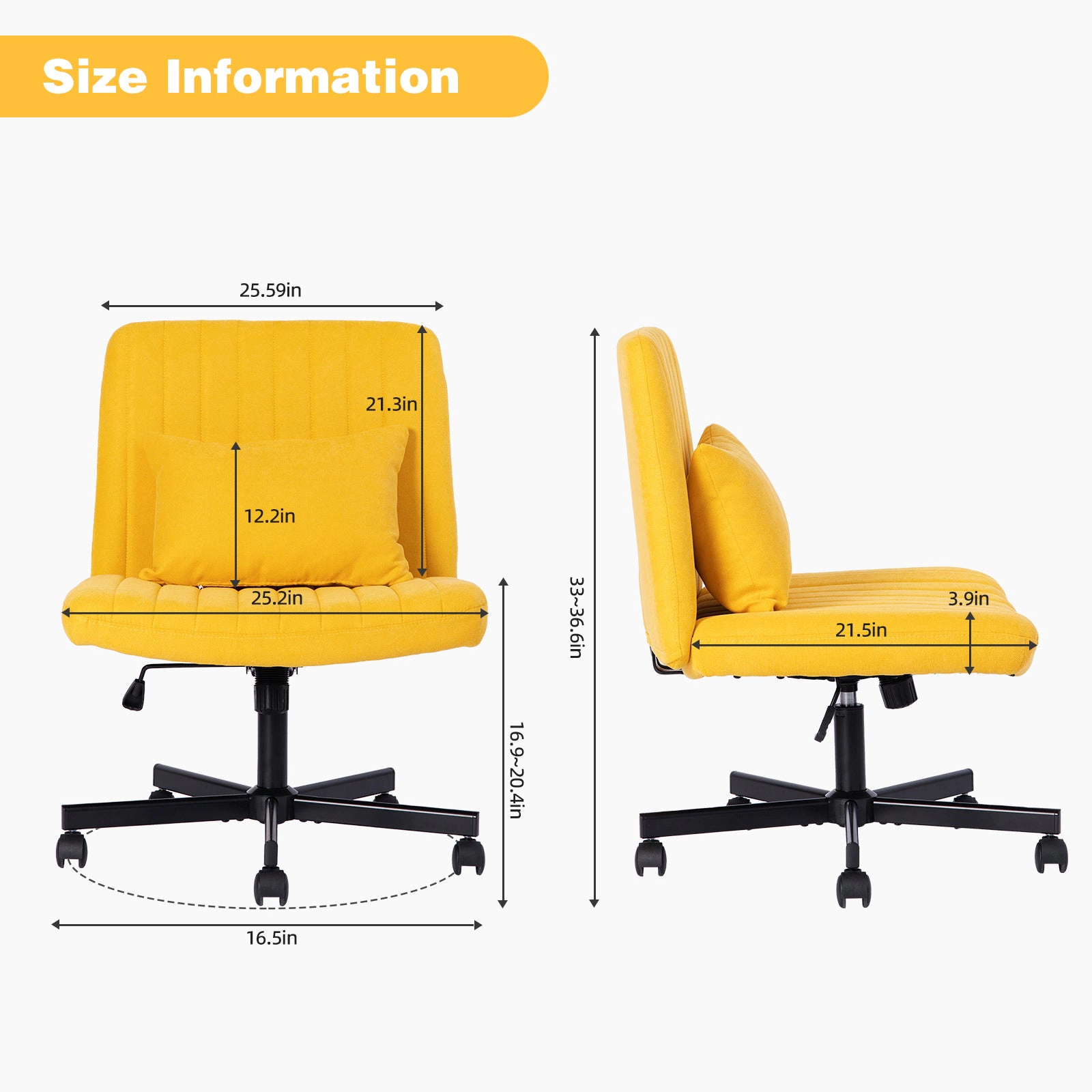 Platinum-Level Office Chairs Yellow Linen Criss-Cross Office Chair with Wheels, Ergonomic Comfort