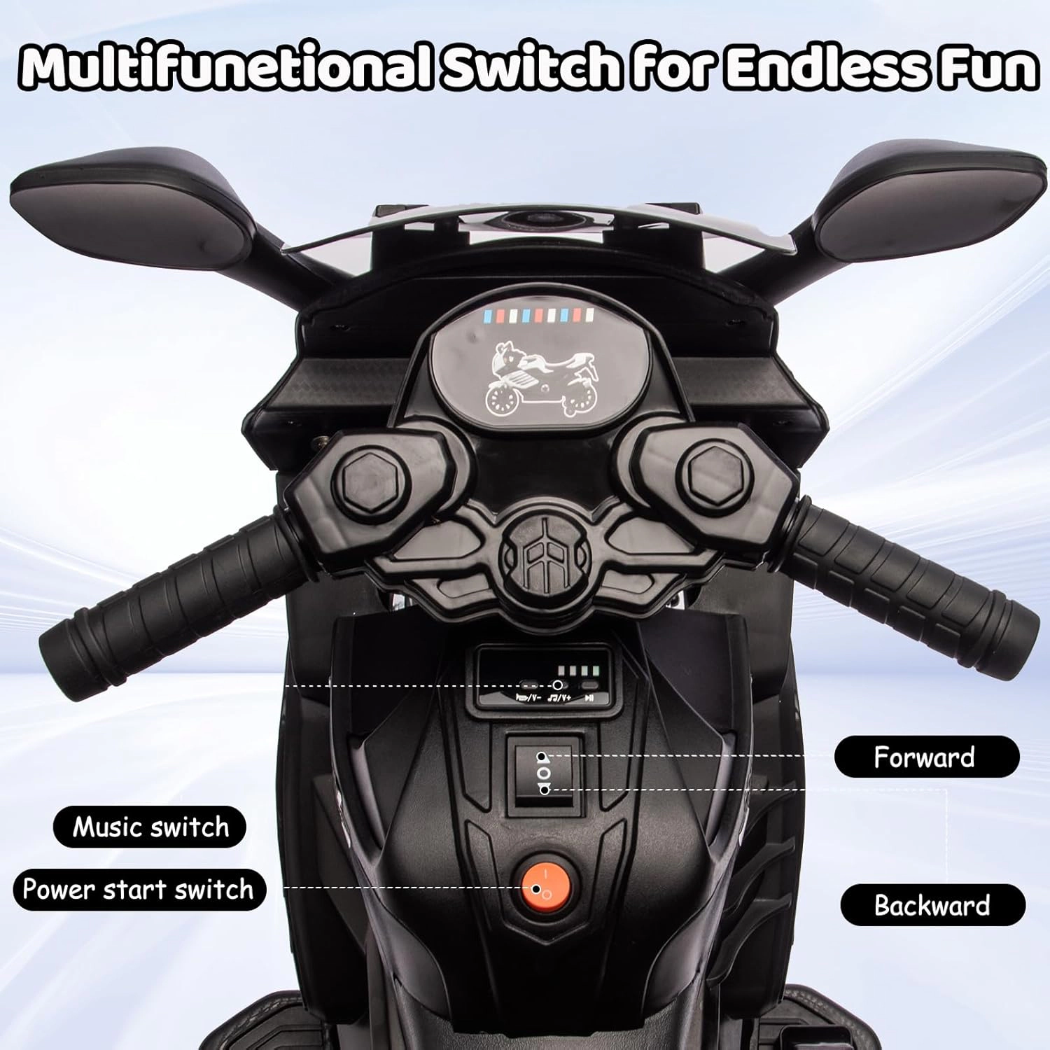 Enjyam 6V Kids Ride On Motorcycle w/Training Wheels, Electric Bike Toy w/Headlight, Horn & Music, Gift for Ages 3-6