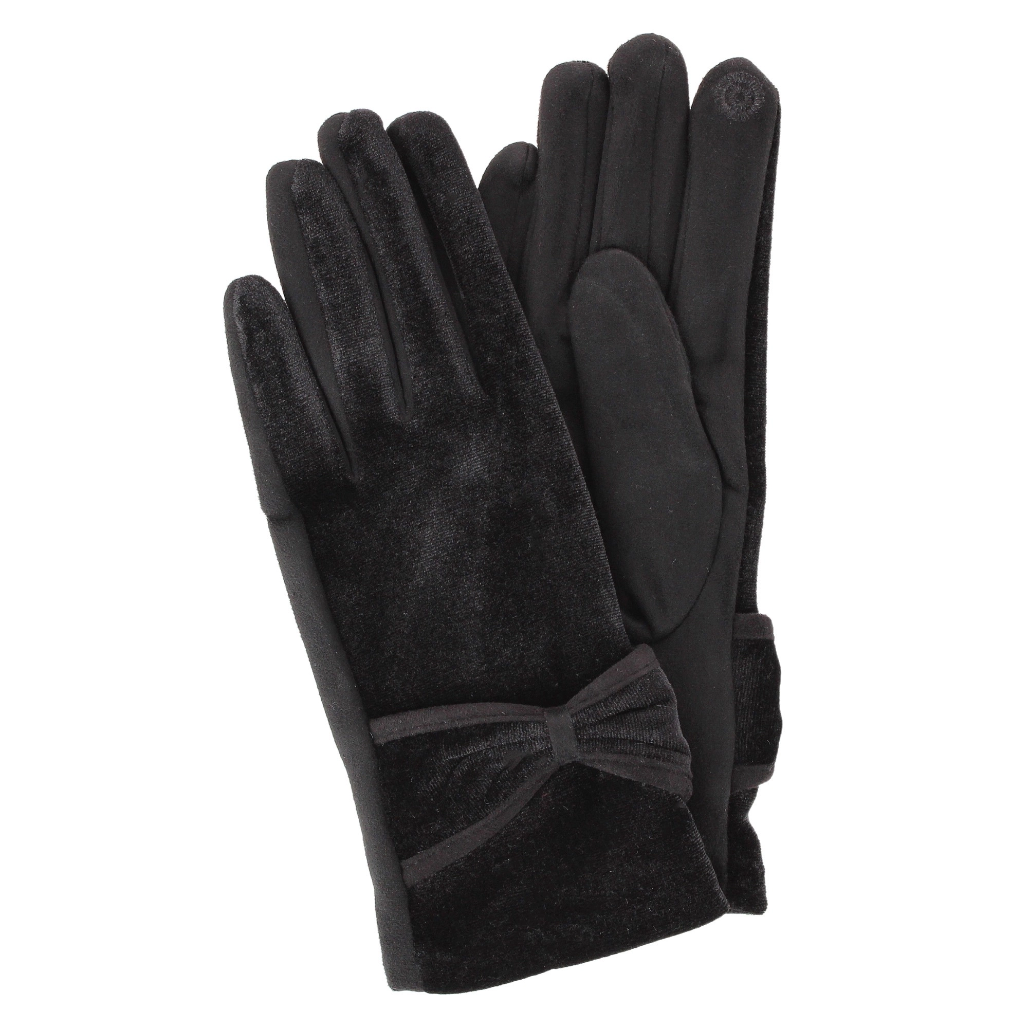 David & Young Women's Tech-Touch Velvet Feel Winter Gloves with Bow Detail