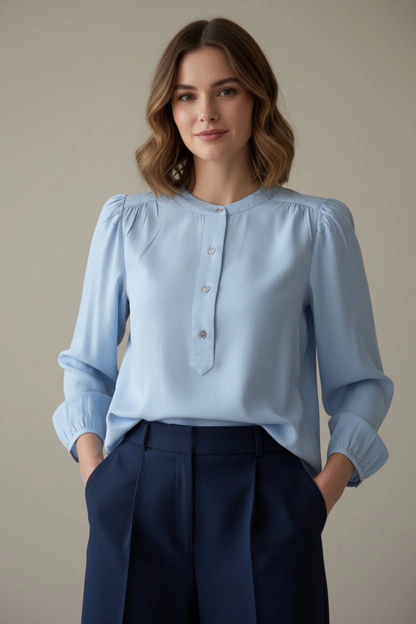 DressAtR Women's Round Neck Front Button Full Sleeve Blouse