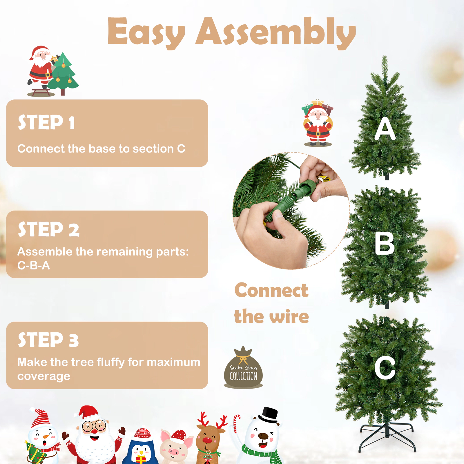 LJG 7.5 Feet Pre-Lit Full Artificial Christmas Tree with Warm White and Multi-Color LED Lights