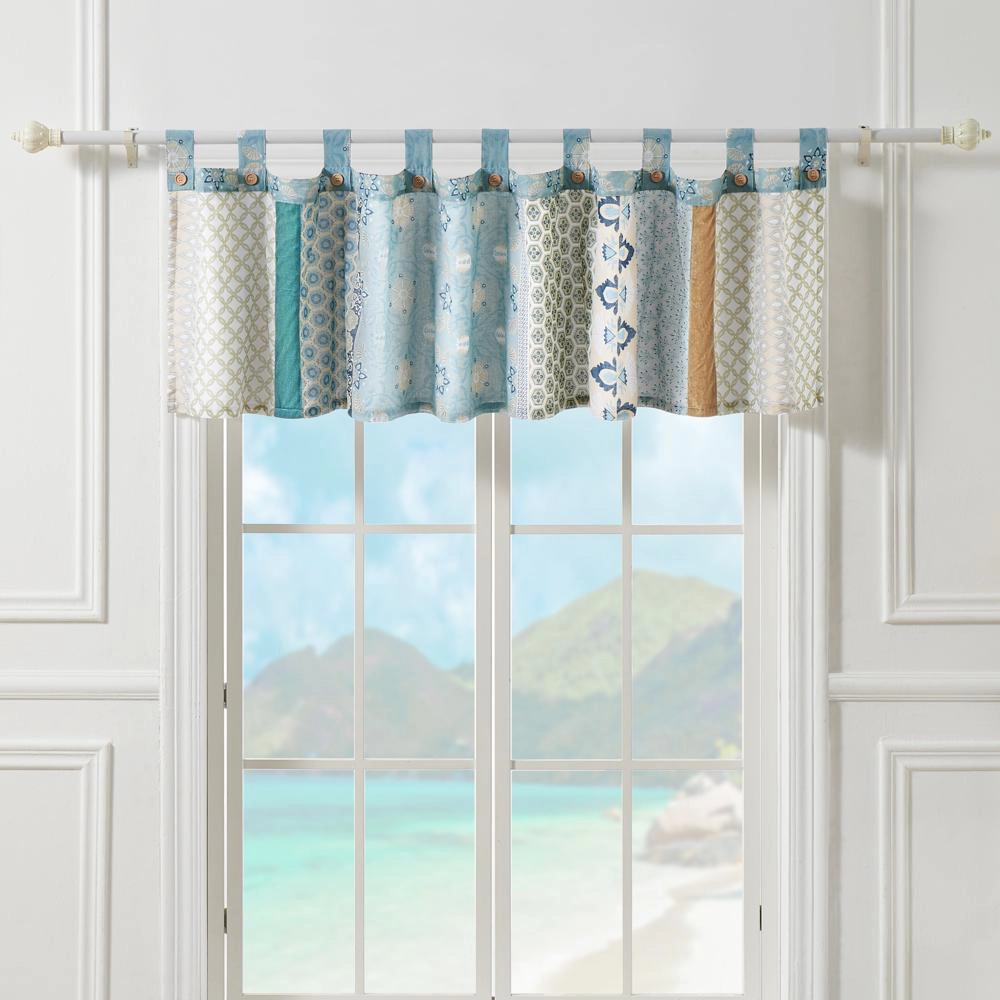 Greenland Home Fashions Thalia Stylized Florals and Geometric Prints Bohemian Ultimate Comfort Valance 84"x21" Blue