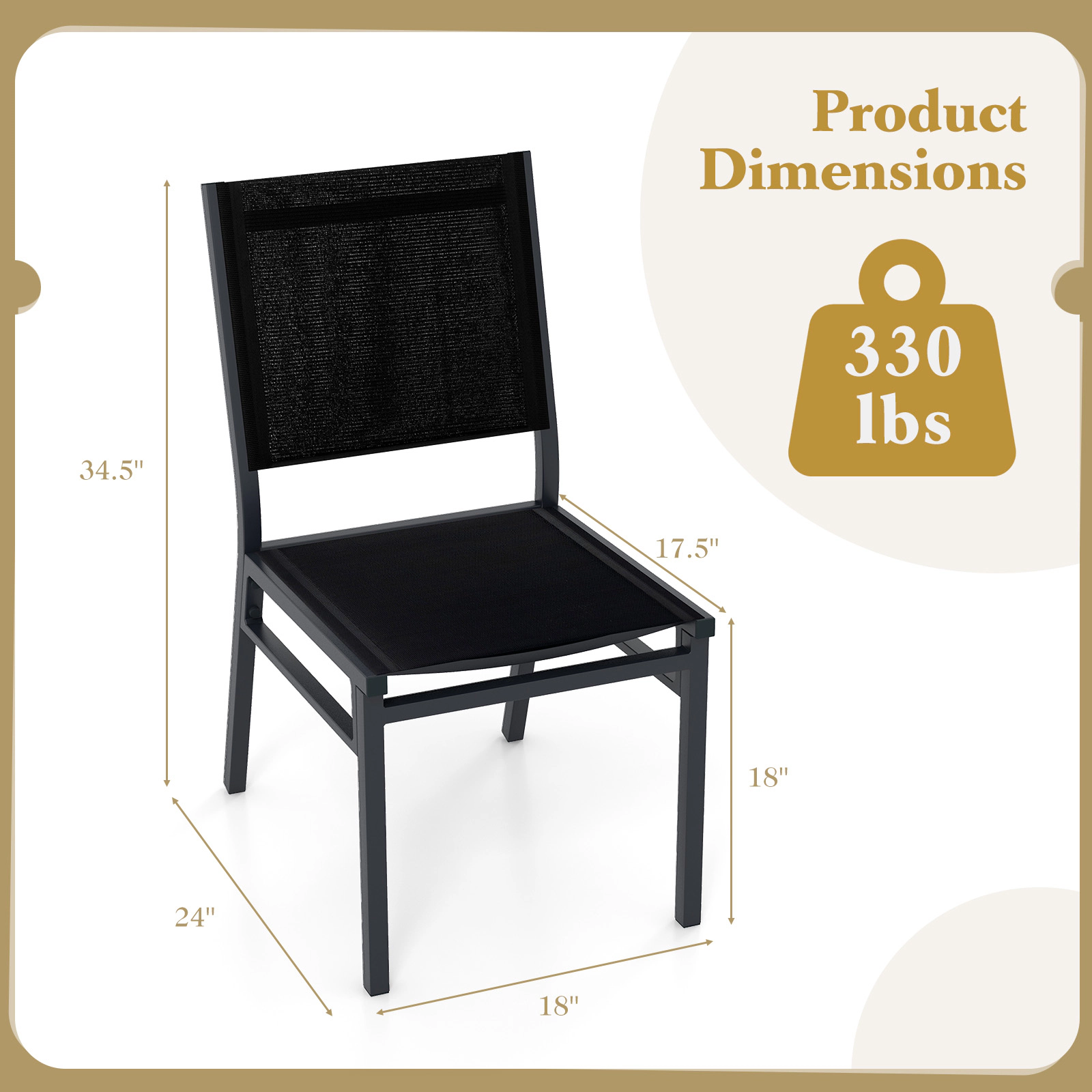 LJG Outdoor Dining Chairs with Breathable Seat and Backrest for Backyard Porch Poolside